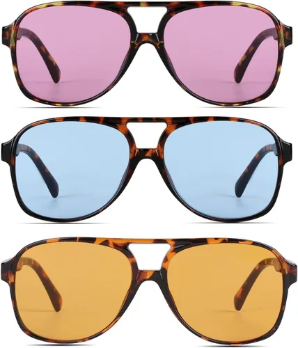 Vista 11 de Freckles Mark Lentes de sol clásicos estilo retro de los años 70 para mujeres y hombres, montura estilo aviador, cuadrada, grande y de moda