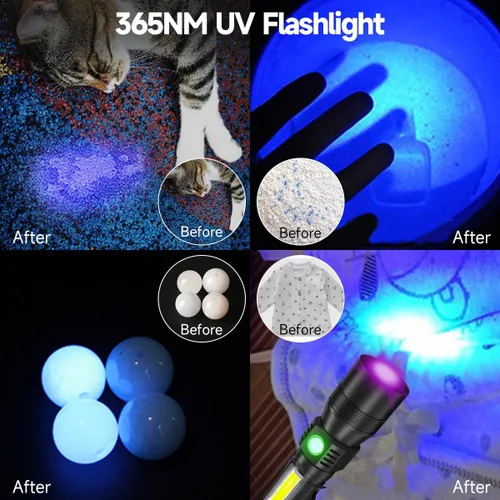 Vista 2 de AdamStar Linterna de Luz Negra, Linternas Recargables 3 en 1, Linterna LED Magnética de Luz UV de Alto Lúmenes, Linterna Impermeable de 7 Modos
