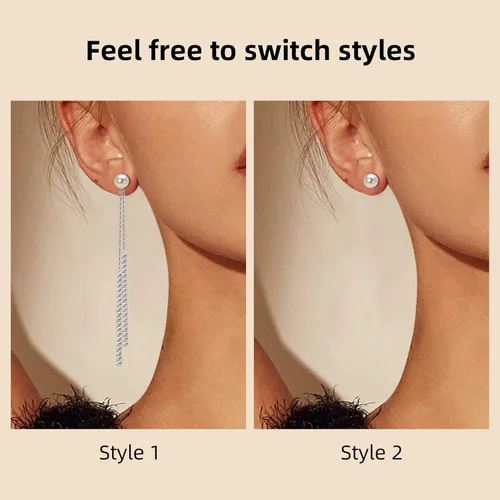 Vista 7 de Aretes colgantes de perlas para mujer, plata de ley 925, perlas de agua dulce, piedra natal de junio, aretes colgantes de perlas largas, regalos