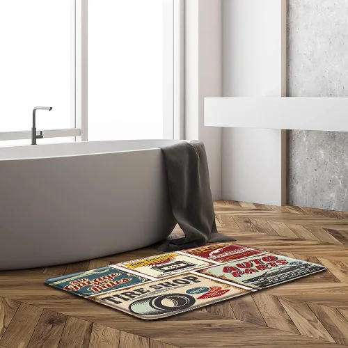Vista 2 de Tapete de baño antiguo para automóvil de los años 50, retro, garaje, accesorios antiguos, póster de reparación estadounidense, alfombra de baño