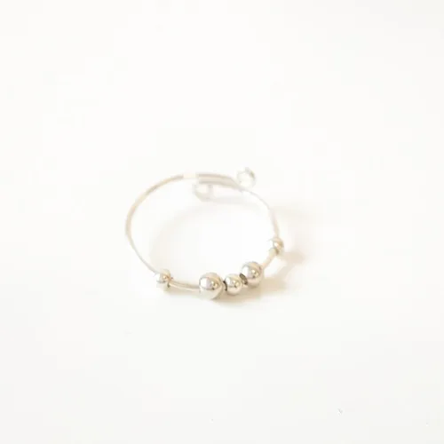 Vista 6 de Anillo de plata de ley para aliviar el estrés y la ansiedad, anillo giratorio ajustable con cuentas de metal