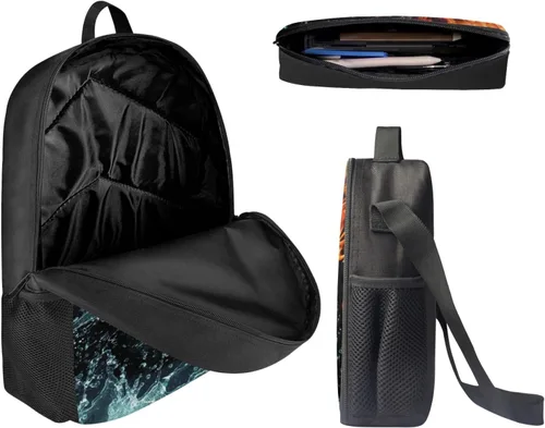 Vista 54 de HUGS IDEA Juego de 3 bolsas escolares con aislamiento térmico para el almuerzo, estuche para lápices