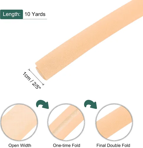 Vista 405 de MECCANIXITY Cinta al bies de doble pliegue de 1/2 pulgada de poliéster continuo a granel para costura, costura, dobladillo, encuadernación y Beige