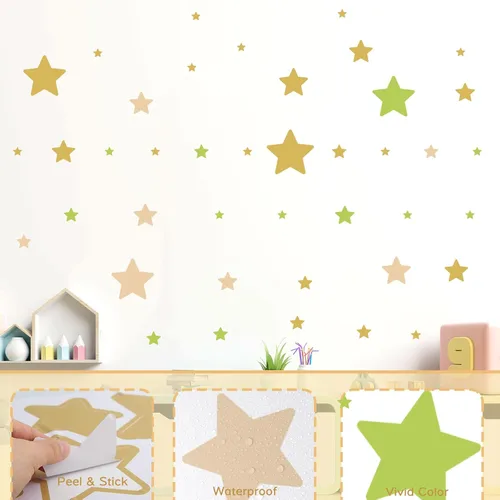 Vista 6 de Calcomanías de pared de estrellas para dormitorio de niñas, guardería, calcomanías de pared de estrellas de tono brillante, calcomanías de pared