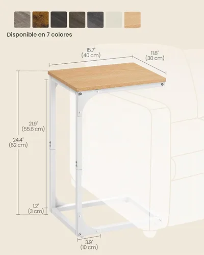 Vista 5 de VASAGLE - Mesa auxiliar en forma de C, mesa lateral pequeña para sofá, mesa de sofá con estructura metálica para sala de estar, dormitorio, mesita