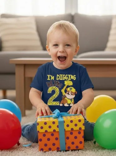 Vista 3 de Tstars Paw Patrol Rubble Digging Being 2 - Camiseta para niño de 2º Rubble Digging 2 / Azul marino jaspeado