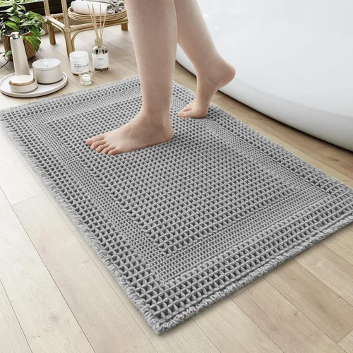 Vista 13 de AMOAMI Tapete de baño absorbente, diseño de punto gofre, antideslizante, lavable a máquina, con borlas, ultrasuave, bohemio, para piso, 2 x 4 pies