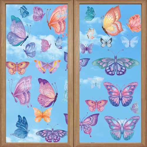 Vista 5 de CRASPIRE 16 hojas de calcomanías de pared con diseño de mariposa, adhesivos para ventana, removibles y coloridos, para decoración de pared, despegar