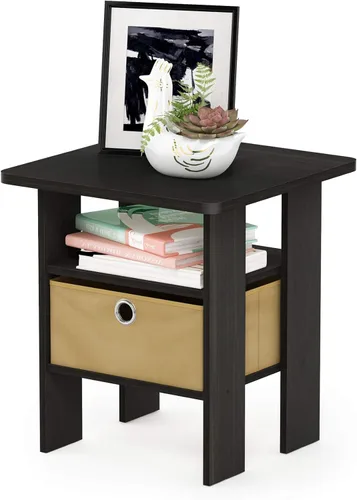 Vista 32 de Furinno Dario - Mesa auxiliar / estante de almacenamiento de noche con cajón de contenedor, pino ámbar/negro, 1 paquete, contenedor superior