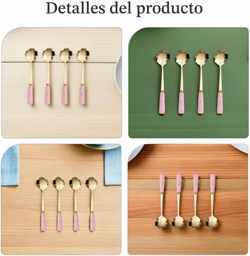 Vista 9 de DOITOOL 4 cucharas de café de acero inoxidable con forma de flor, cucharas de té y azúcar, cucharas de café expreso para postres, pasteles, mezclar