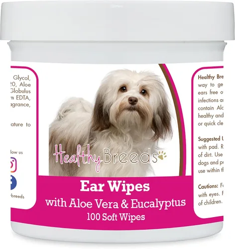 Vista 23 de Healthy Breeds Affenpinscher Toallitas de limpieza de oídos con aloe y eucalipto para perros, 100