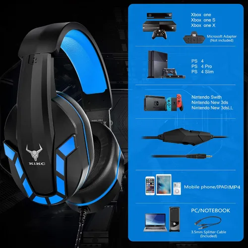 Vista 4 de Gaming Headset with Mic for PS4, PS5, Xbox, PC, Switch, Controllable Volume Gaming Headphones with Soft Earmuffs for Mobile Phone, iPad, and