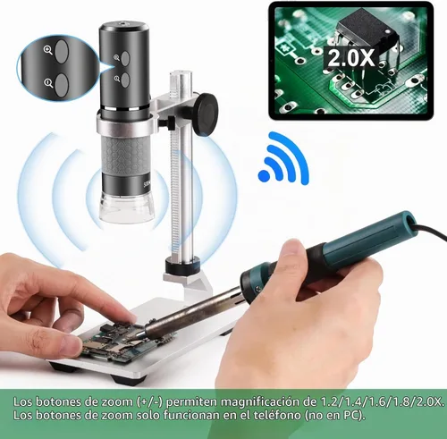 Vista 3 de Cámara de microscopio digital WiFi 4K 3840x2160p con soporte de metal ajustable, microscopio portátil inalámbrico para iPhone teléfono Android