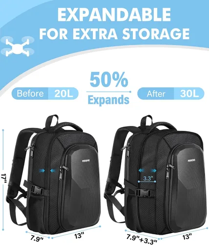 Vista 7 de PEKREWS - Funda para DJI Mini 3 / Mini 4 Pro, para RC 2, controlador RC-N3/N2/N1 Fits 15.6'' Laptop, Expandable 30 L Drone Backpack, Waterproof