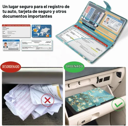 Vista 4 de DMLuna Soporte para Registro de Coche y Seguro, Organizador de Cuero para Documentos de Vehículo en Guantera, Accesorios de Compartimento para Auto