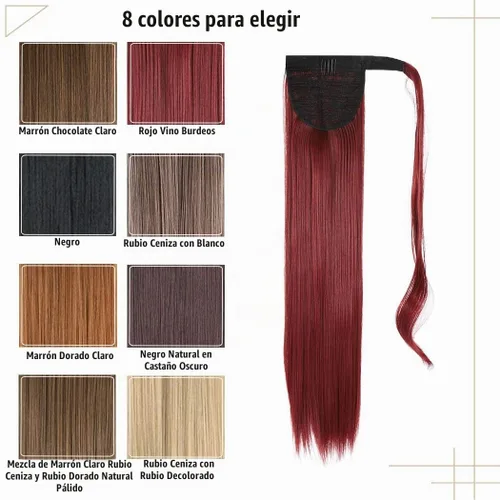 Vista 6 de Gangel Extensión de pelo de cola de caballo roja, colas de caballo rectas, extensiones de cabello sintético con clip, extensiones de cabello largo
