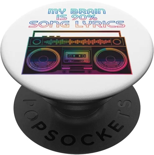 Vista 6 de My Brain is 90% Letra de canción Retro Boombox Funny Music Lover PopSockets MagSafe PopGrip para iPhone
