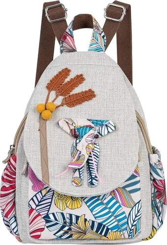 Vista 179 de HUANGGUOSHU Mochila de algodón tejida de algodón bohemio con bordado de lona estilo bohemio con múltiples bolsillos retro linda mochila cartera