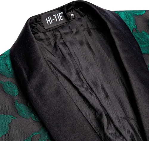 Vista 4 de Hi-Tie Chaqueta de traje para hombre, chaqueta de un botón, chal, solapa, ajuste delgado, manga larga, fiesta, cena, floral, elegante chaqueta