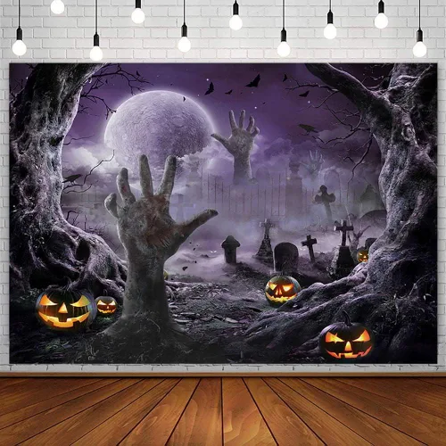 Vista 9 de SENDY Telón de fondo de fotografía de Halloween de 7 x 5 pies, suministros de decoración para fiestas de Halloween, noche de niños, luna llena