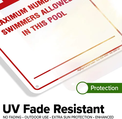 Vista 4 de Número máximo de nadadores permitidos en este cartel de piscina, 7 x 10 pulgadas, libre de óxido, aluminio 040, resistente a la decoloración