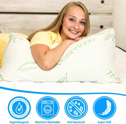 Vista 2 de Juego de almohadas de espuma viscoelástica trituradas refrescantes para espalda, estómago, para dormir de lado, ajustables a suaves/firmes