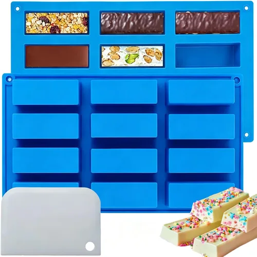 Vista 11 de Moldes rectangulares de silicona para barra de granola (8 cavidades), molde para hornear barras de chocolate de 1 pulgada de profundidad
