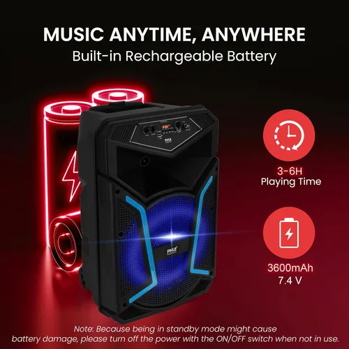 Vista 10 de Pyle - Sistema de bocinas PA portátil con Bluetooth - Altavoz Bluetooth para exteriores de 800W, sistema de bocinas PA portátil con micrófono