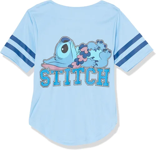 Vista 2 de Disney Camiseta de béisbol Lilo & Stitch, Angel Baseball para niñas de Disney, camisa clásica de malla con botones Azul claro