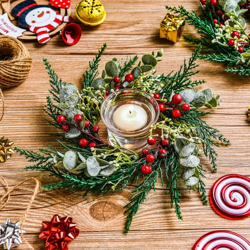 Vista 9 de 4 mini coronas de Navidad de 8 pulgadas para gabinete de cocina, anillos de vela de Navidad, coronas, pilares de puerta delantera/centros de mesa