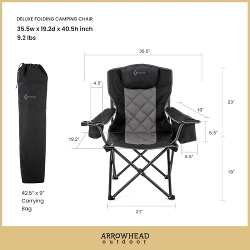 Vista 2 de ARROWHEAD OUTDOOR Silla plegable portátil de lujo para campamento con reposacabezas, portavasos y vidrio, enfriador de 6 latas, bolsa de transporte