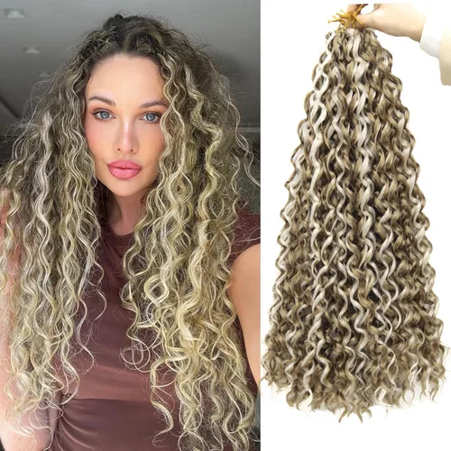 Vista 59 de GoGo Curl Crochet Hair 18 pulgadas onda de agua pelo sintético bohemio ganchillo trenzado jengibre onda profunda extensiones de cabello trenzado