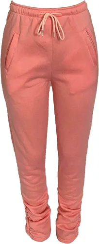 Vista 4 de Pantalones deportivos de forro polar apilados para mujer, con forro de sherpa, gruesos, cálidos, atléticos, atléticos, fruncidos, para descansar
