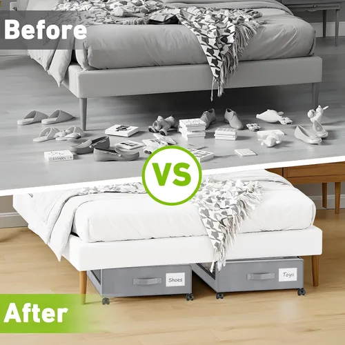 Vista 6 de Almacenamiento debajo de la cama con ruedas, paquete de 4 contenedores de almacenamiento debajo de la cama con tapas y cremalleras transparentes