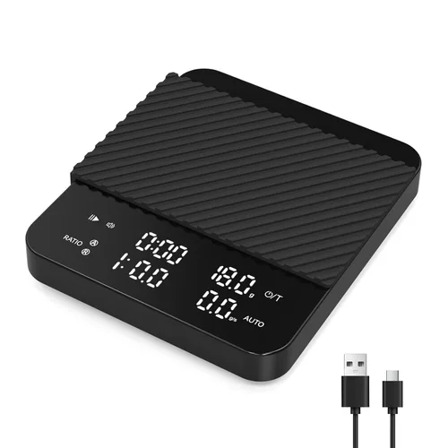 Vista 9 de Báscula de café con temporizador automático, báscula de café recargable con temporizador, relaciones y pantalla de caudal, 3 modos, grado barista
