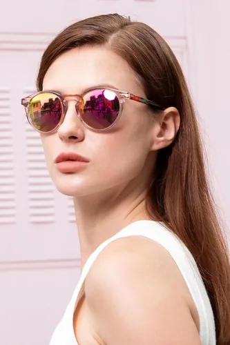 Vista 52 de CARFIA Gafas de sol polarizadas de acetato redondo para mujer, protección UV de cara pequeña con funda de cuero CA5288