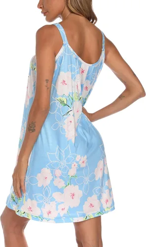 Vista 5 de AVIIER Camisón de algodón suave para mujer, sin mangas, con correa ancha, ropa de dormir completa
