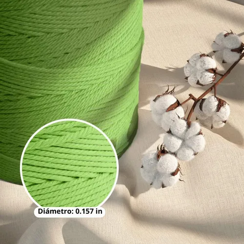 Vista 3 de ZUEXT Cordón de algodón para macramé de 4 mm x 500 m, ZUEXT Cordones trenzados naturales hechos a mano en verde manzana de 4 hebras, cuerda de lana