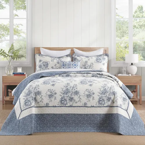 Vista 4 de Colcha Queen de Tamaño Extragrande 102x120 pulgadas - Juego de Edredón Queen de Tamaño Extragrande Reversible con Diseño Floral Botánico de Granja