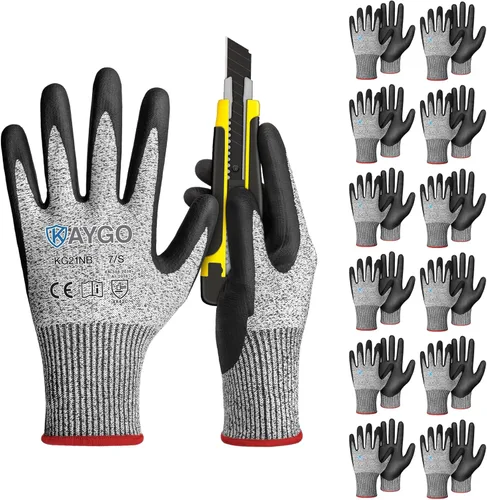 Vista 9 de KAYGO - Guantes de nitrilo resistentes a cortes para tareas de agarre aceitoso y húmedo ANSI A3, HPPE/Forro de fibra de vidrio, agarre