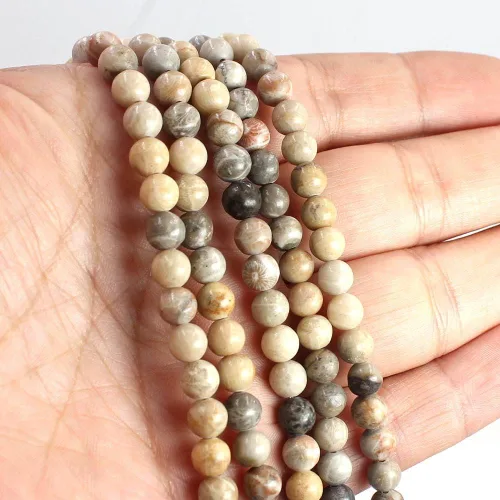 Vista 4 de SR BGSJ Jewelry Making Craft Natural 6, 8, 0.394 in, redondo, coral fósil, crisantemo, jaspe, piedras preciosas sueltas, cuentas espaciadoras de 15