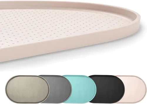 Vista 12 de Tapete de silicona para comida para perros con bolsillo lateral y agujero de gancho, bordes elevados suaves, fácil de limpiar, impermeable, Gris