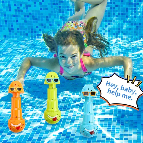 Vista 3 de Juego de 3 juguetes de buceo en la piscina para niños, divertidos huevos de payaso para buceo, juguetes de piscina para niños, perfectos para niños