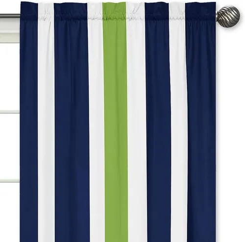 Vista 3 de Sweet Jojo Designs Paneles de tratamiento de ventanas azul marino, verde lima y blanco para colección de rayas, juego de 2