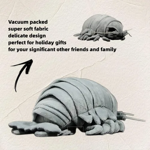 Vista 5 de FRANKIEZHOU Peluche de isópodos gigante, animal de peluche gris de 12 pulgadas, juguete isópodo, animal de peluche de artrópodos, juguetes