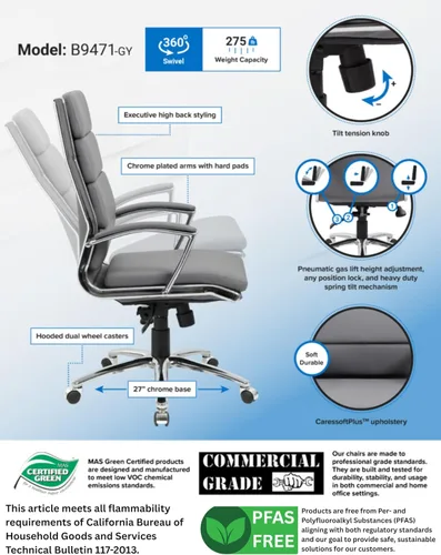 Vista 3 de Boss Office Products CaressoftPlus - Silla ejecutiva, color gris
