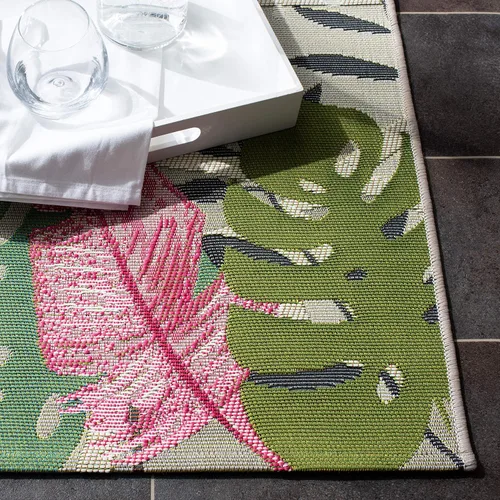 Vista 5 de SAFAVIEH Alfombra lavable para exteriores, colección Barbados, alfombra de pasillo de 2 pies 8 pulgadas x 8 pies, color gris y rosa, no desprende