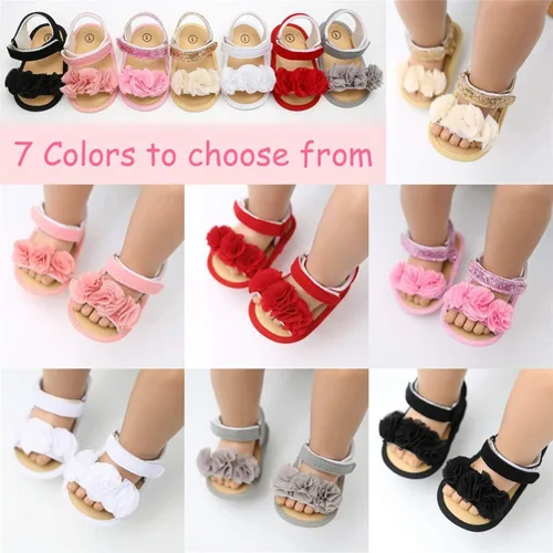 Vista 2 de Timatego Infant Baby Girls Summer Sandals with Flower Soft Sole Newborn Toddler First Walker Crib Dress Shoes