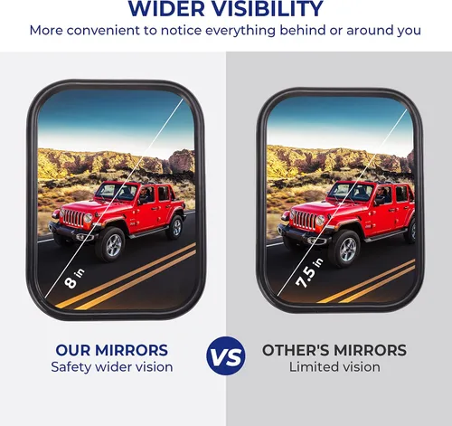 Vista 4 de Espejos mejorados para puertas compatibles con Wrangler TJ JK JKU, espejos retrovisores laterales que no vibran ni tambalean, kit de reubicación