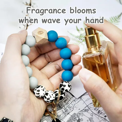 Vista 6 de Bisanzoya Beaded Keychain with Tassel, Silicone Key Ring Bracelet, Cute Boho Car Key Chain Wristlet for Women